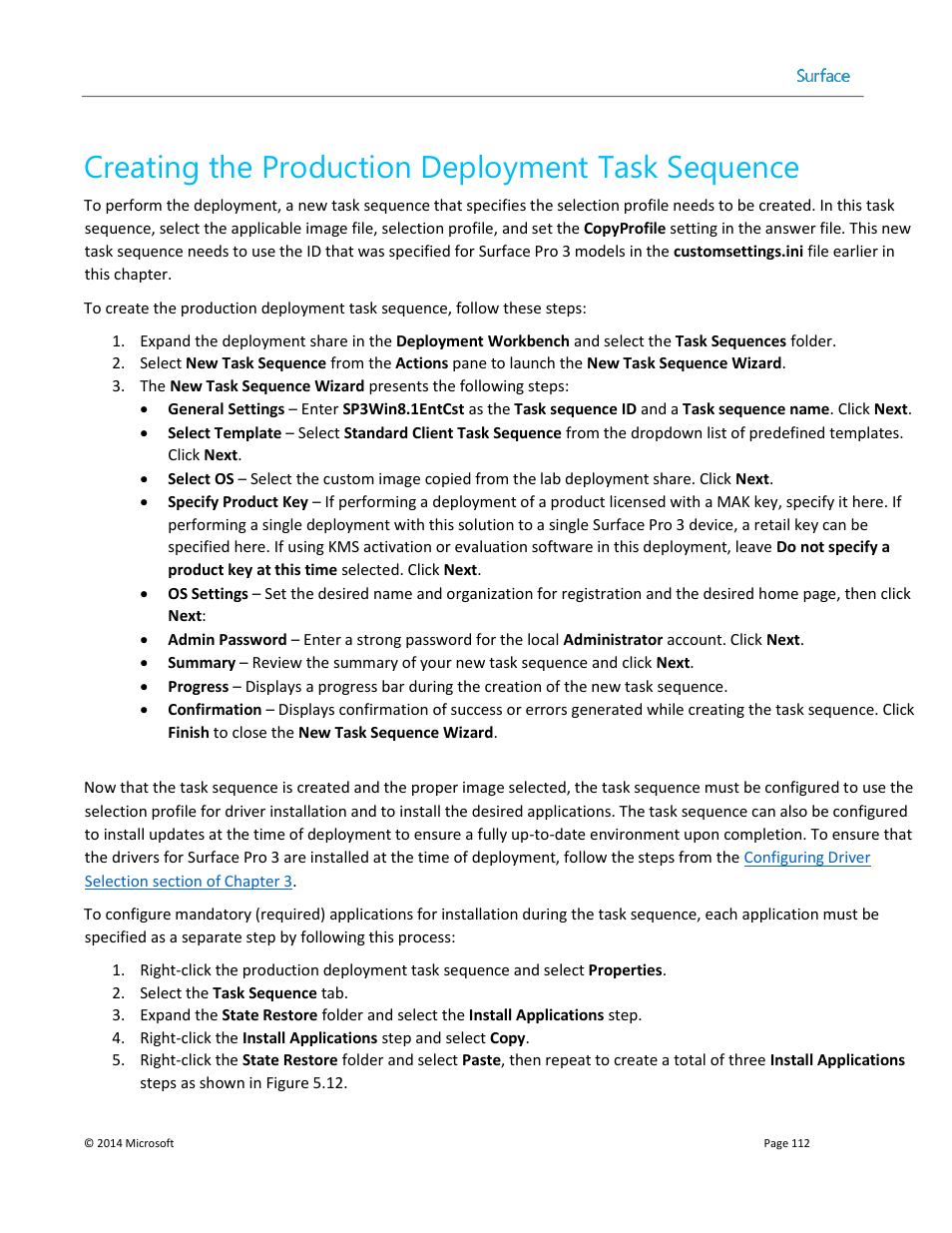 Creating the production deployment task sequence | Microsoft Surface 3 User Manual | Page 112 / 166