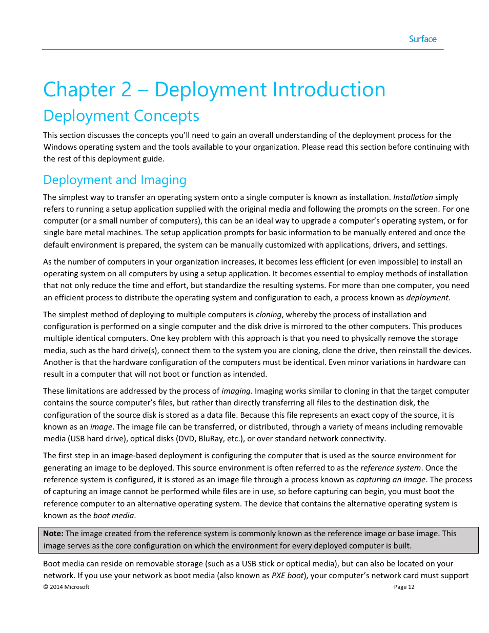 Chapter 2 – deployment introduction, Deployment concepts, Deployment and imaging | Chapter 2, Chapter 2: deployment introduction | Microsoft Surface 3 User Manual | Page 12 / 166