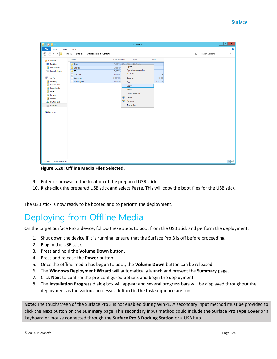 Deploying from offline media | Microsoft Surface 3 User Manual | Page 124 / 166