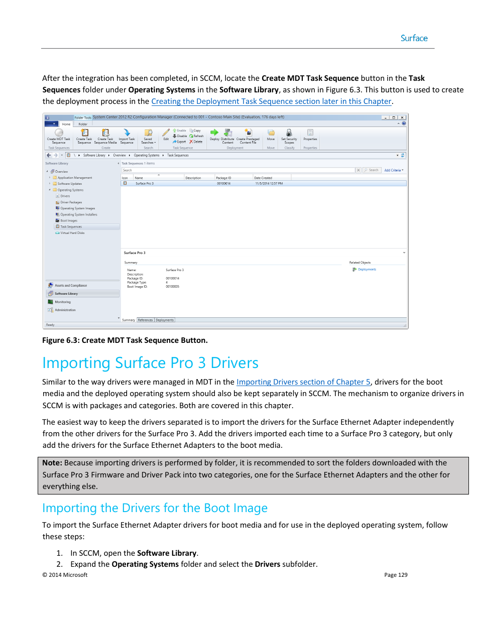 Importing surface pro 3 drivers, Importing the drivers for the boot image | Microsoft Surface 3 User Manual | Page 129 / 166