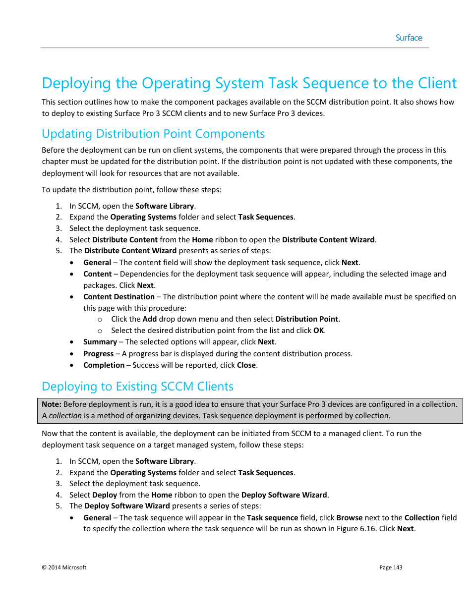 Updating distribution point components, Deploying to existing sccm clients | Microsoft Surface 3 User Manual | Page 143 / 166