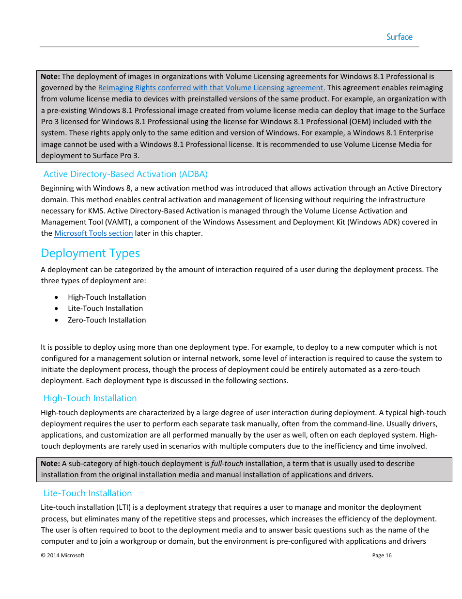 Deployment types | Microsoft Surface 3 User Manual | Page 16 / 166