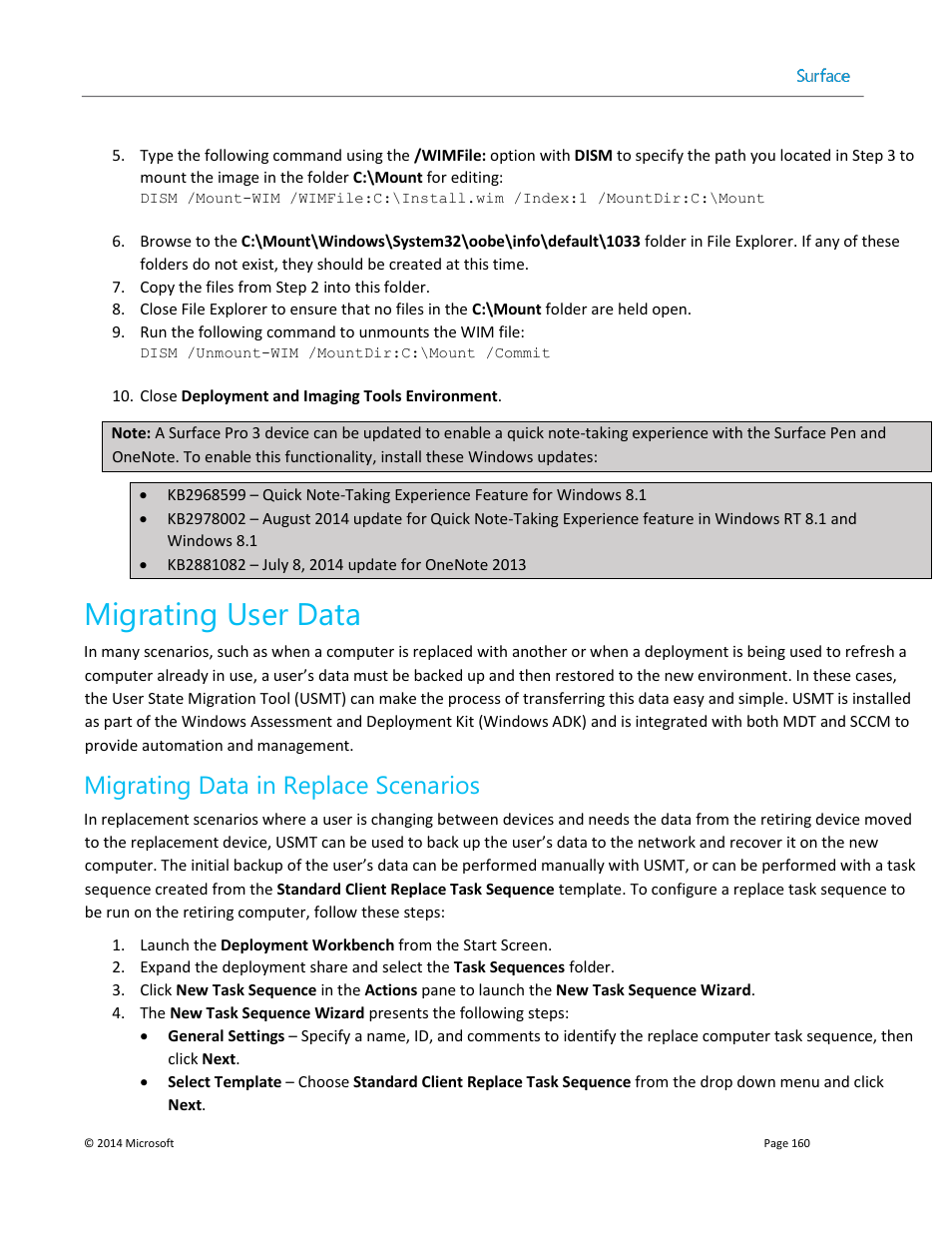 Migrating user data, Migrating data in replace scenarios, Migrating user data section of chapter 8 | Migrating user, Data section of chapter 8 | Microsoft Surface 3 User Manual | Page 160 / 166