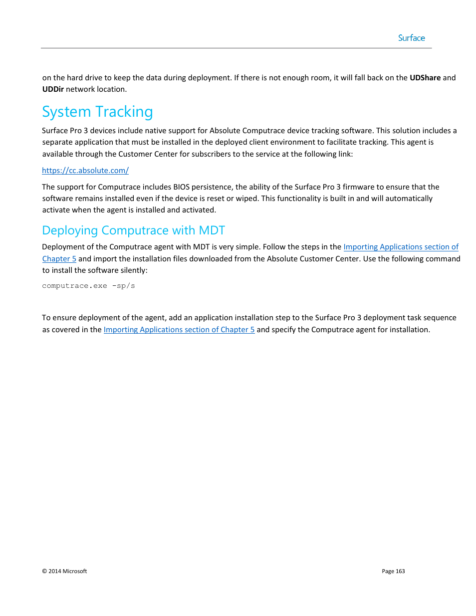 System tracking, Deploying computrace with mdt | Microsoft Surface 3 User Manual | Page 163 / 166