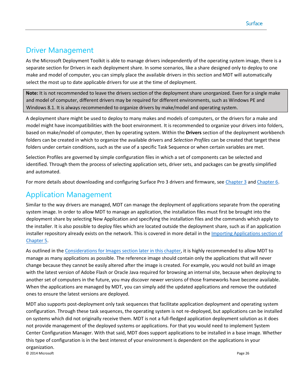 Driver management, Application management | Microsoft Surface 3 User Manual | Page 26 / 166