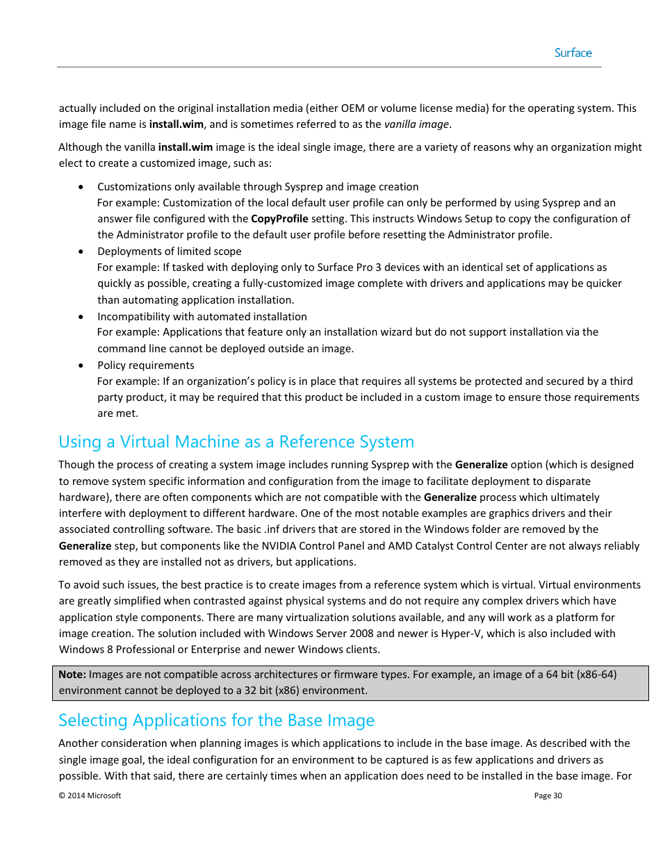 Using a virtual machine as a reference system, Selecting applications for the base image | Microsoft Surface 3 User Manual | Page 30 / 166