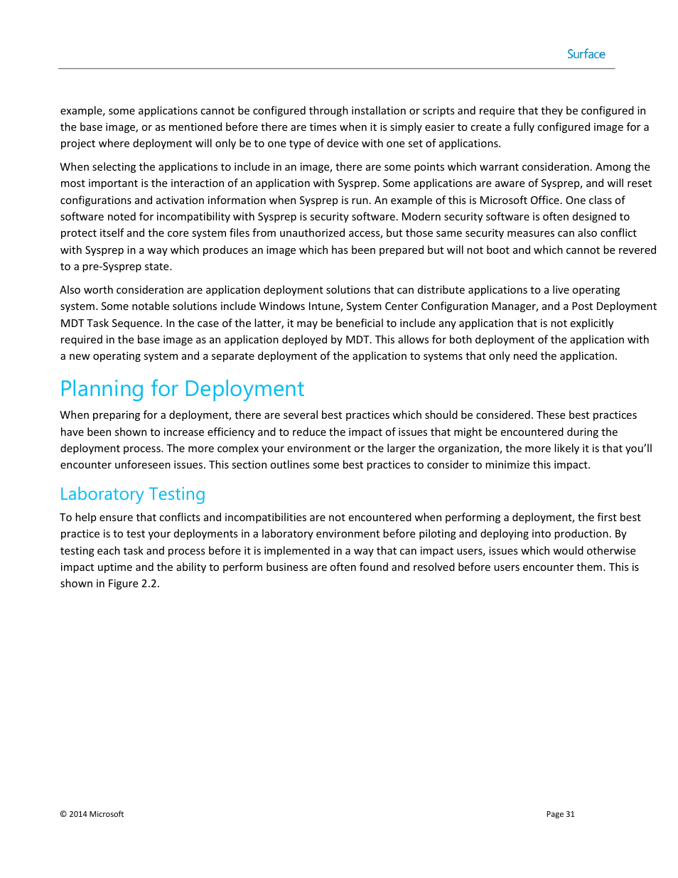 Planning for deployment, Laboratory testing | Microsoft Surface 3 User Manual | Page 31 / 166