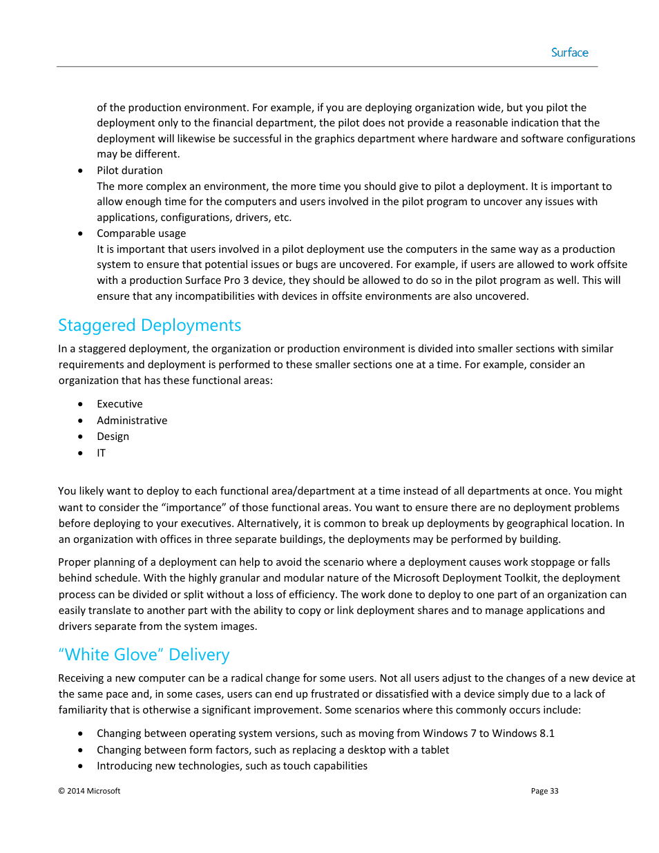 Staggered deployments, White glove” delivery | Microsoft Surface 3 User Manual | Page 33 / 166