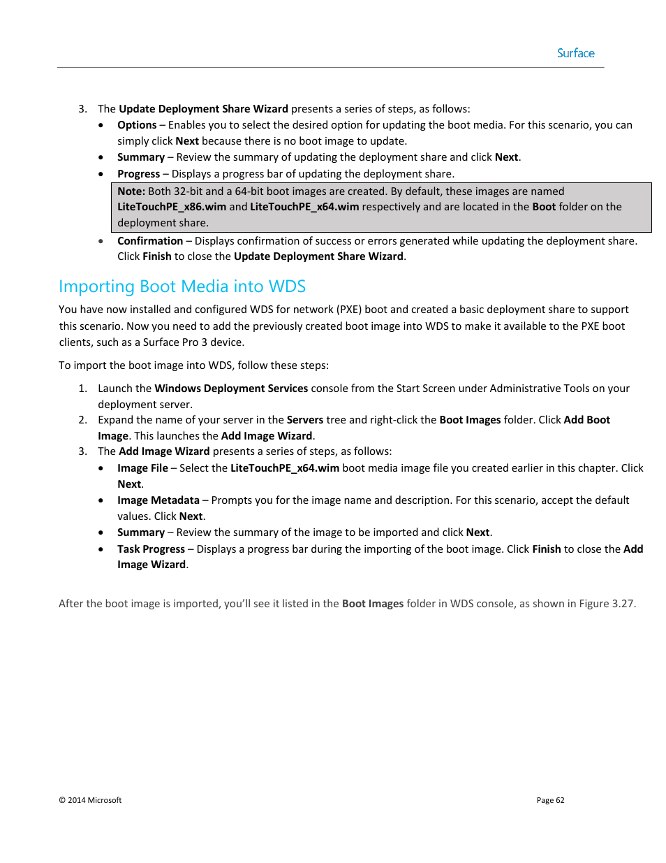 Importing boot media into wds | Microsoft Surface 3 User Manual | Page 62 / 166