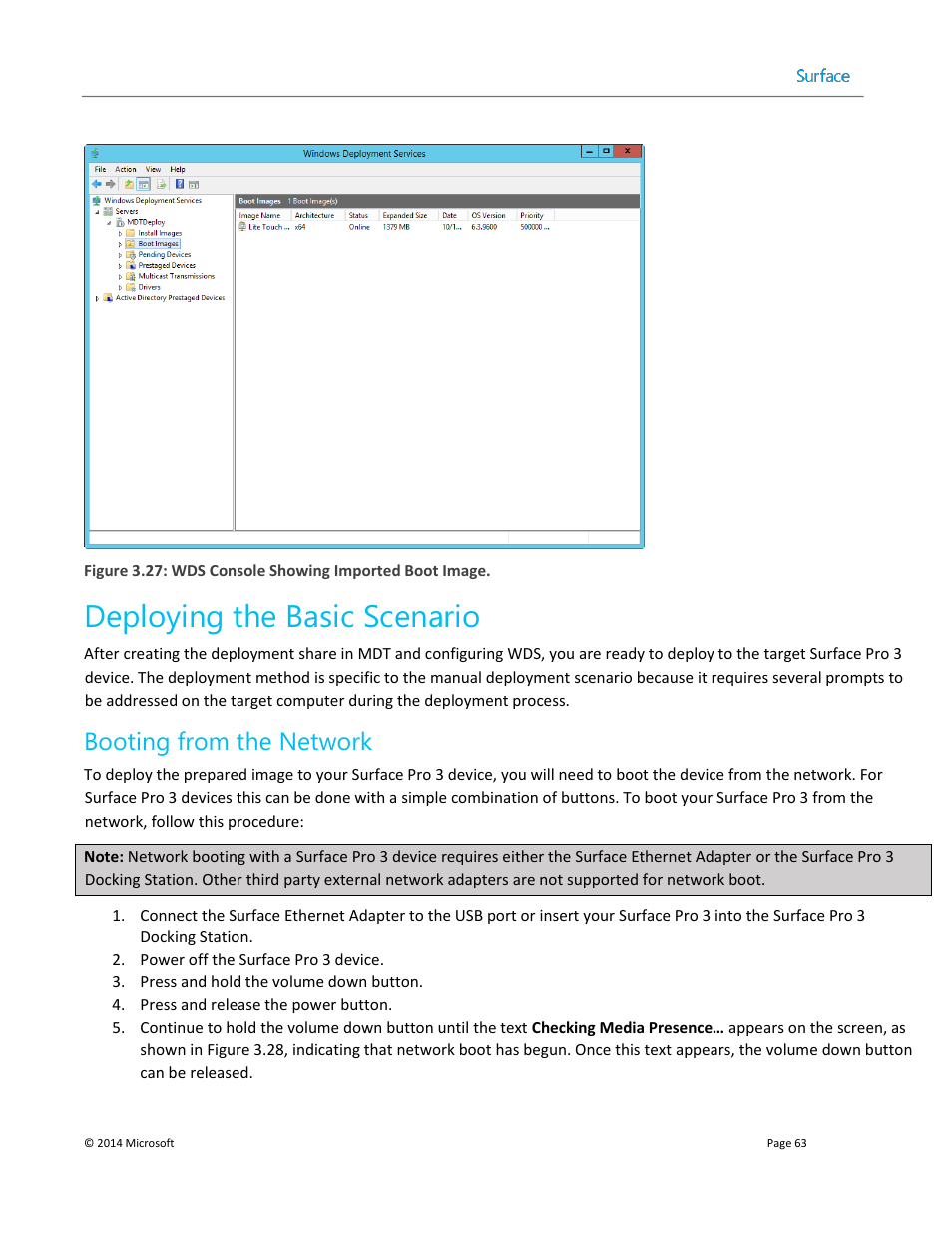 Deploying the basic scenario, Booting from the network | Microsoft Surface 3 User Manual | Page 63 / 166