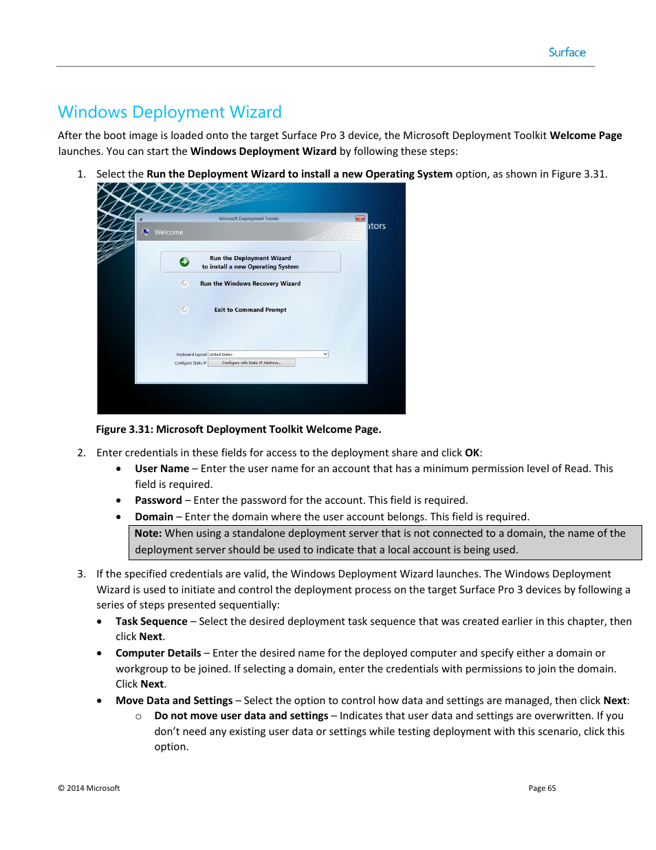 Windows deployment wizard | Microsoft Surface 3 User Manual | Page 65 / 166