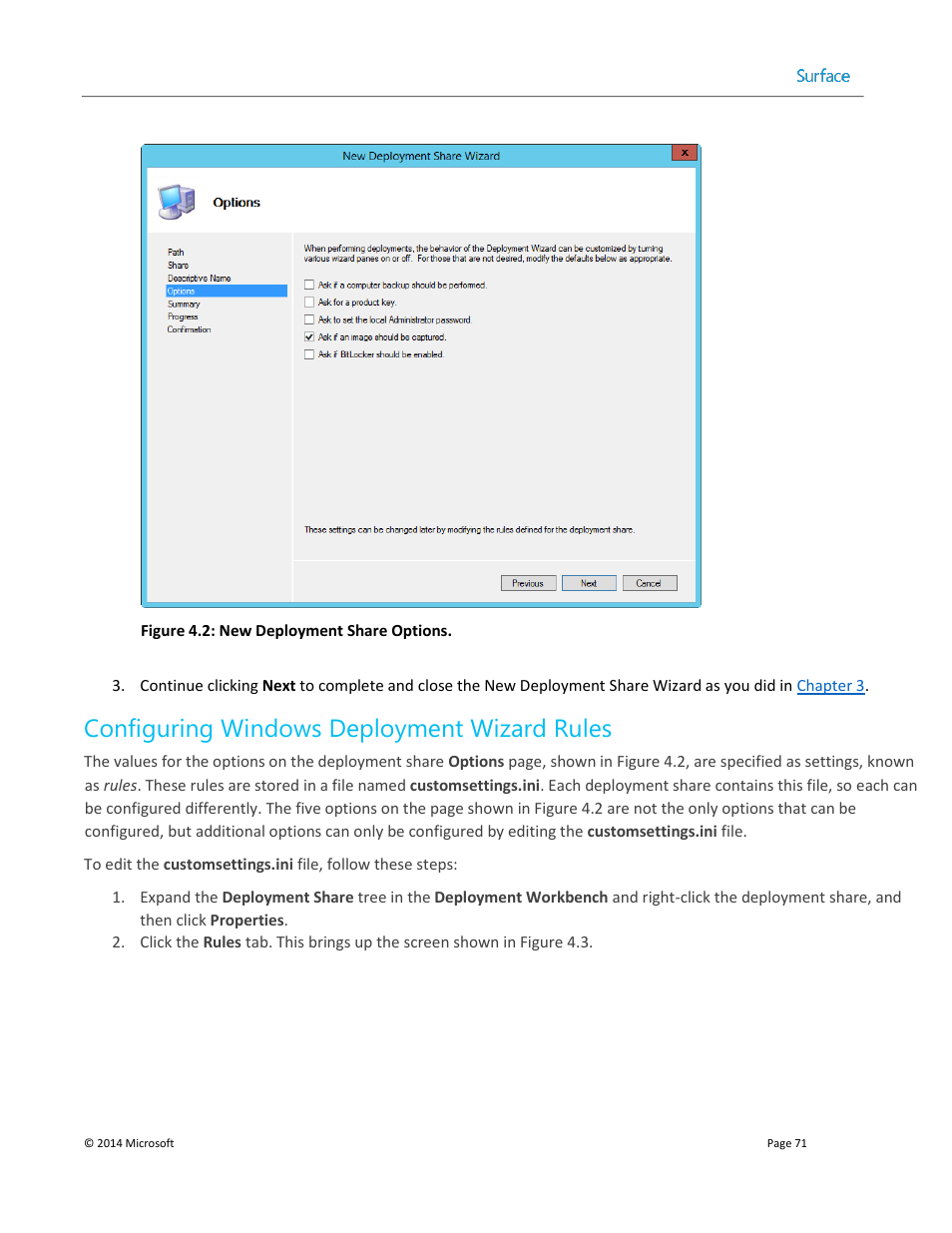 Configuring windows deployment wizard rules | Microsoft Surface 3 User Manual | Page 71 / 166