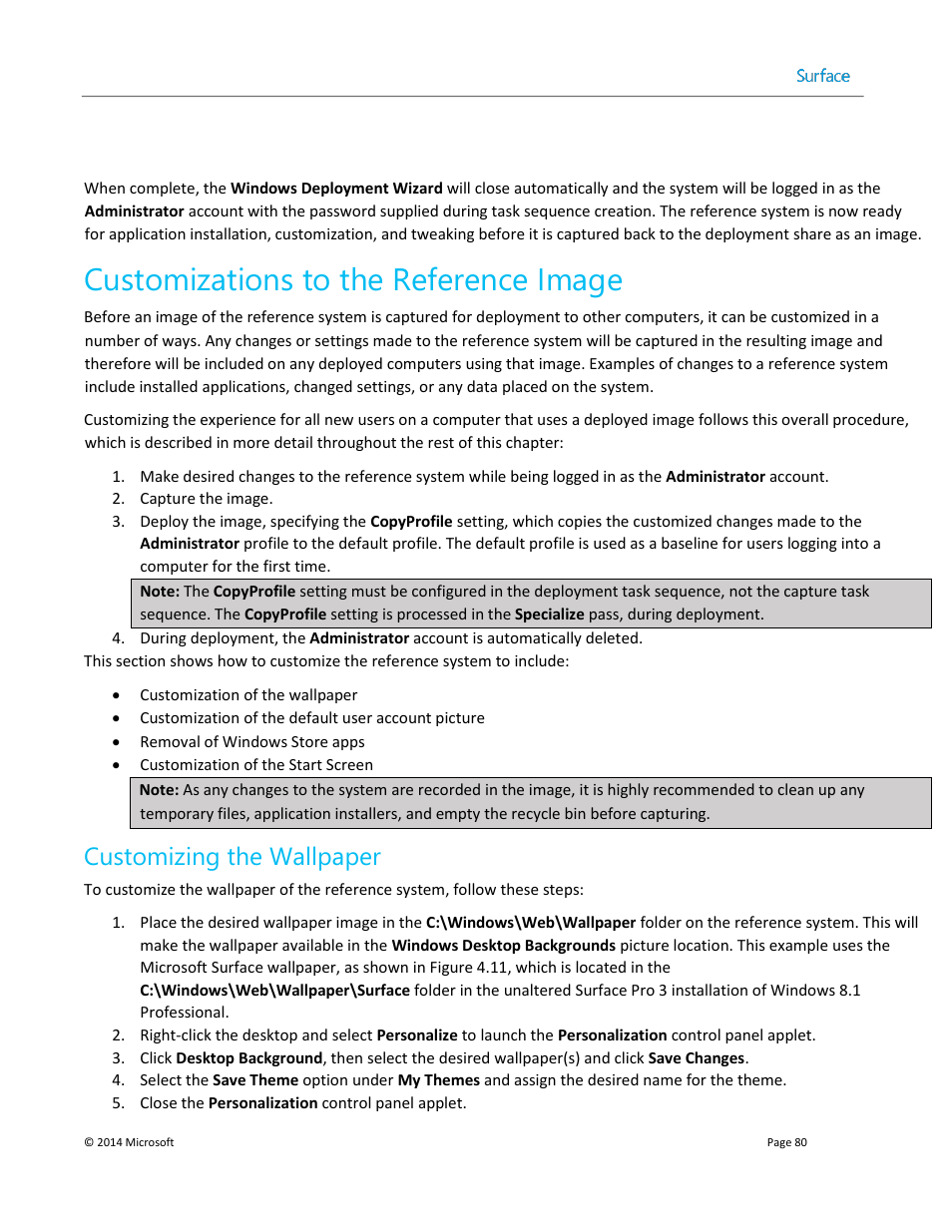 Customizations to the reference image, Customizing the wallpaper | Microsoft Surface 3 User Manual | Page 80 / 166