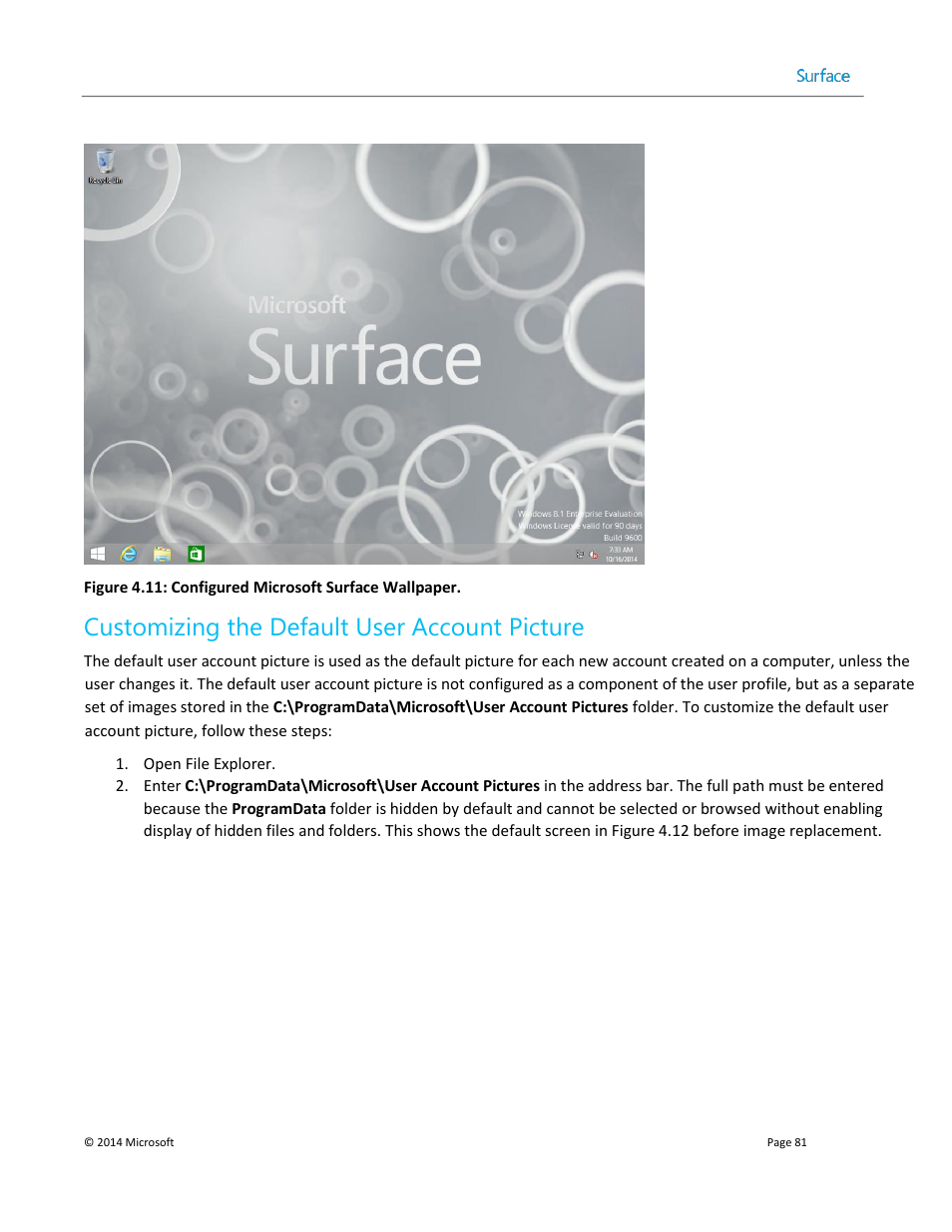 Customizing the default user account picture | Microsoft Surface 3 User Manual | Page 81 / 166