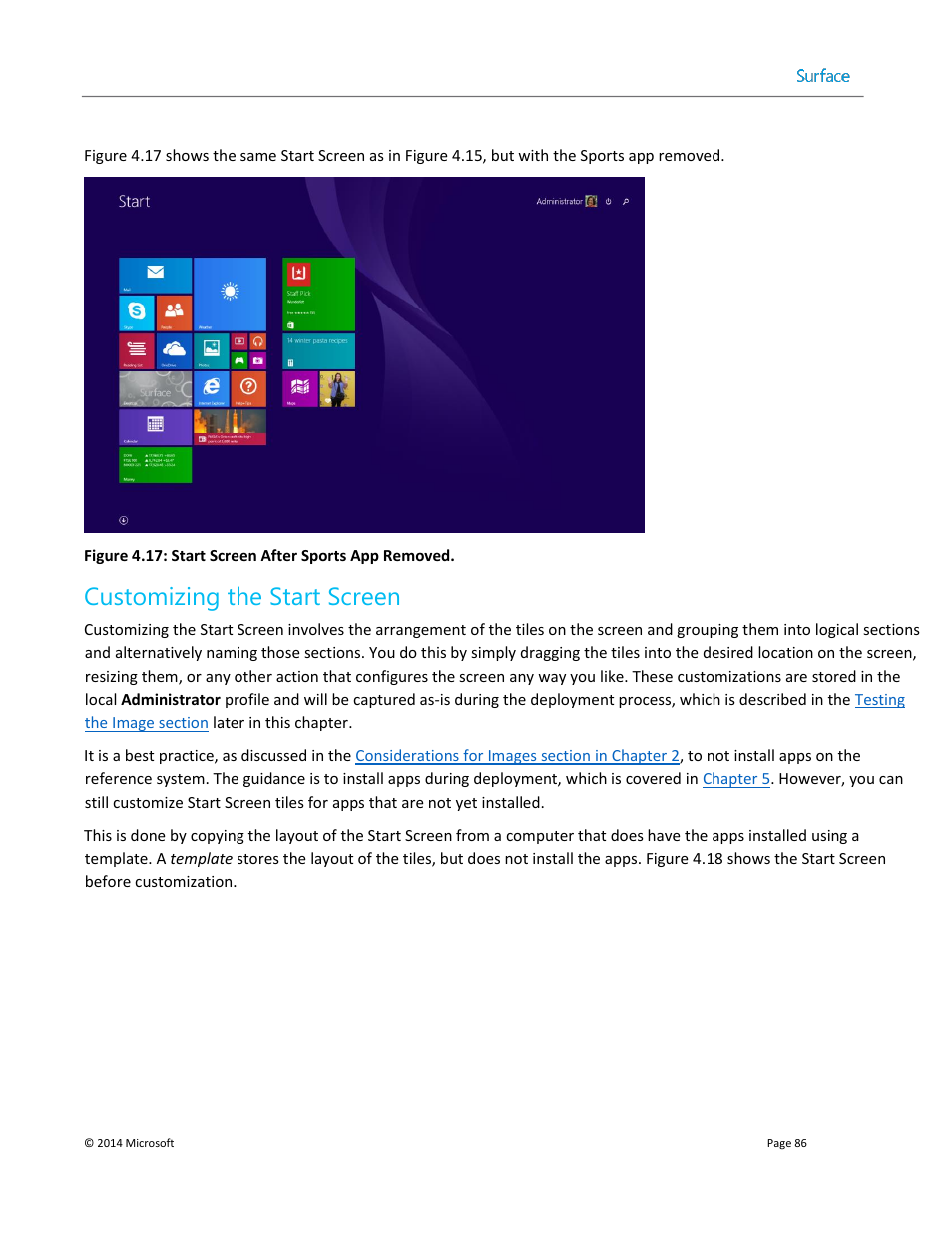 Customizing the start screen | Microsoft Surface 3 User Manual | Page 86 / 166