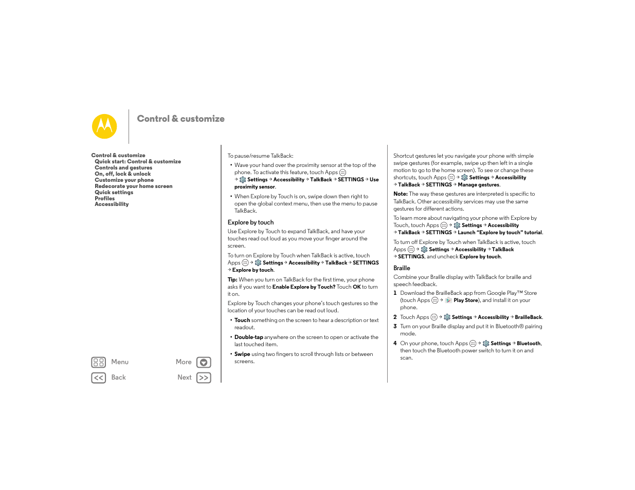 Next, Control & customize | Motorola moto E User Manual | Page 23 / 70