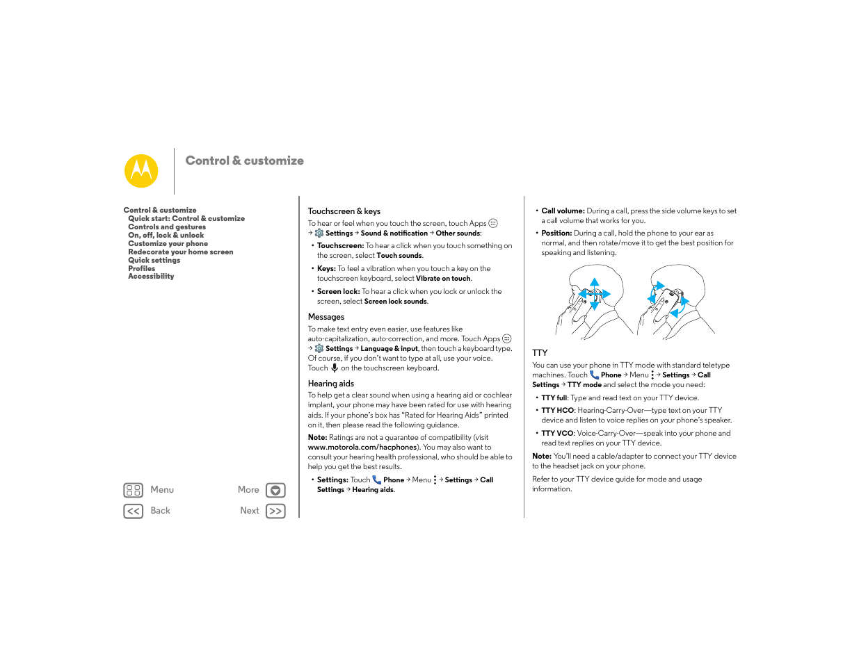 Next, Control & customize | Motorola moto E User Manual | Page 25 / 70