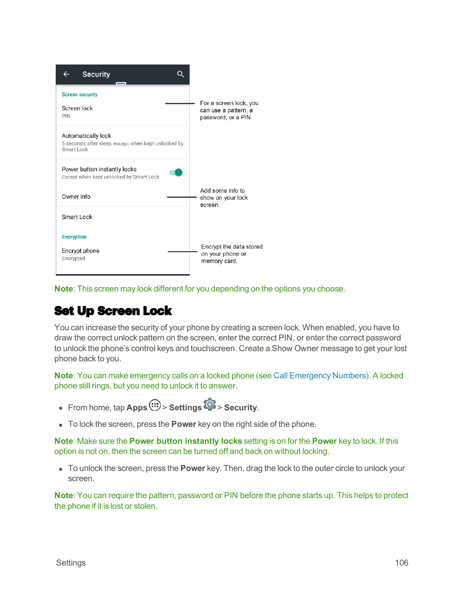 Set up screen lock, Set up screen, Lock | Motorola moto E User Manual | Page 114 / 171
