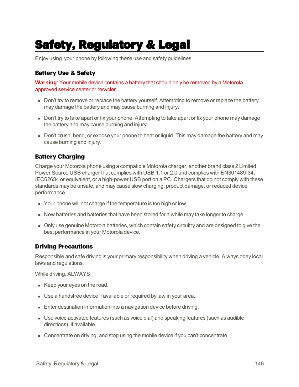 Safety, regulatory & legal, Safety, Regulatory & legal | Section | Motorola moto E User Manual | Page 154 / 171