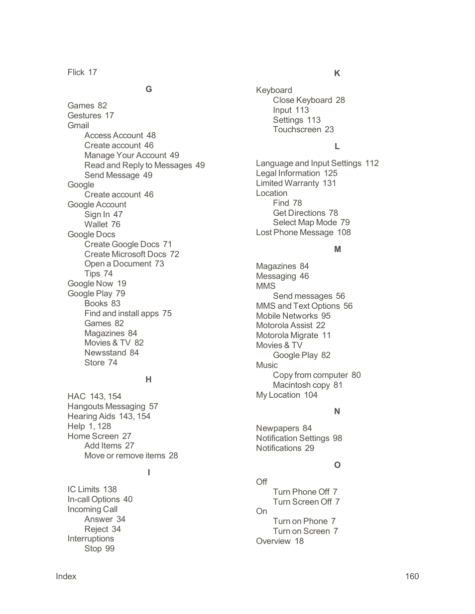 Motorola moto E User Manual | Page 168 / 171