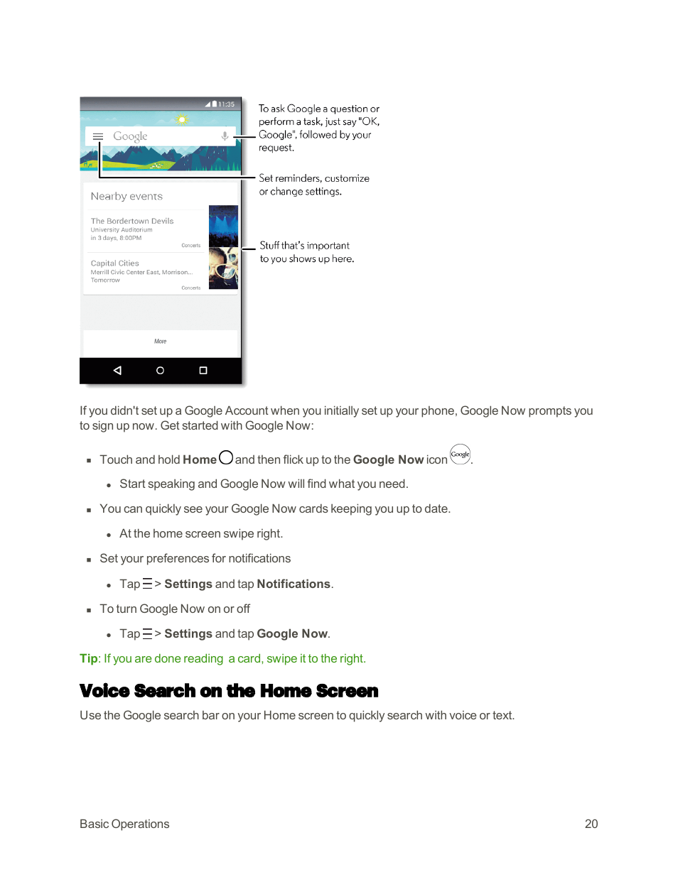 Voice search on the home screen | Motorola moto E User Manual | Page 28 / 171