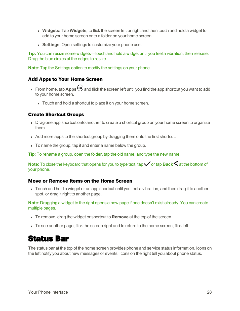 Status bar | Motorola moto E User Manual | Page 36 / 171