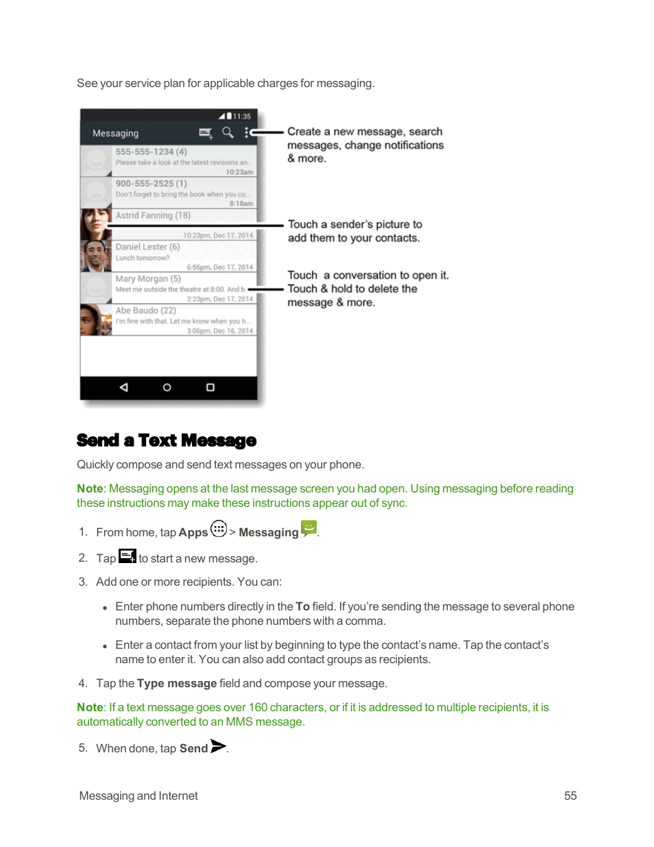 Send a text message | Motorola moto E User Manual | Page 63 / 171