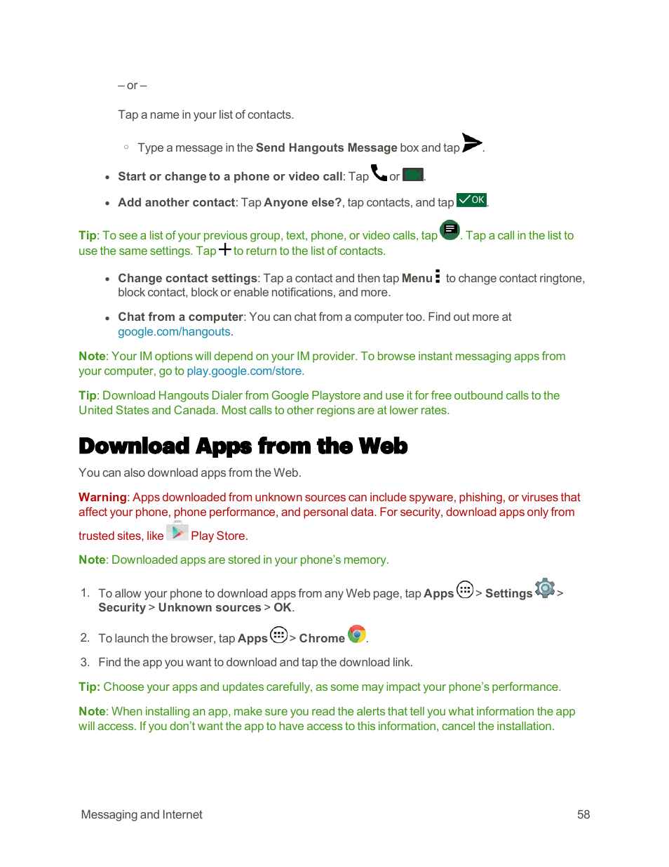 Download apps from the web | Motorola moto E User Manual | Page 66 / 171