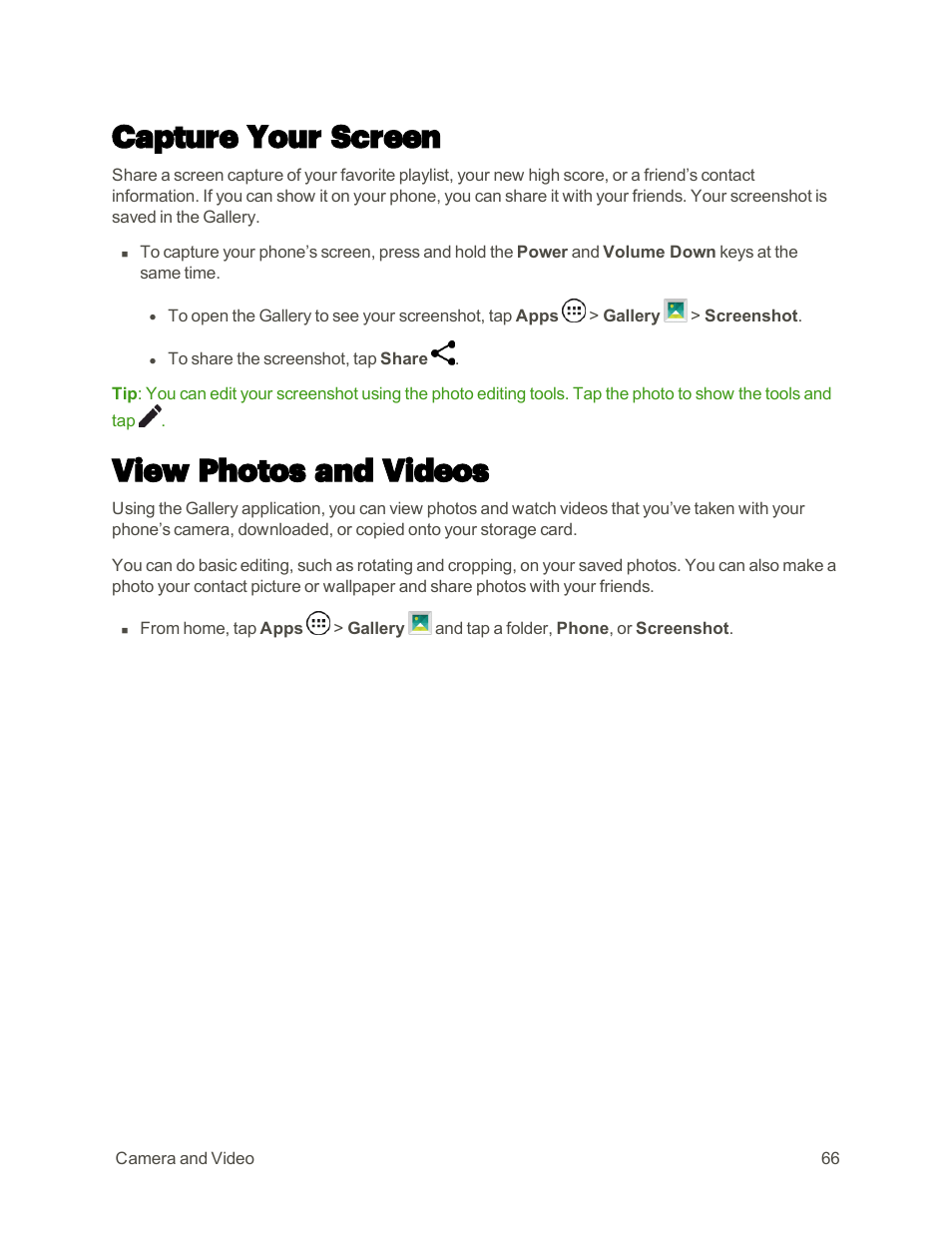 Capture your screen, View photos and videos | Motorola moto E User Manual | Page 74 / 171