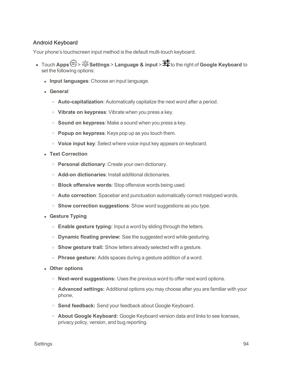 Android keyboard | Motorola moto G User Manual | Page 101 / 134
