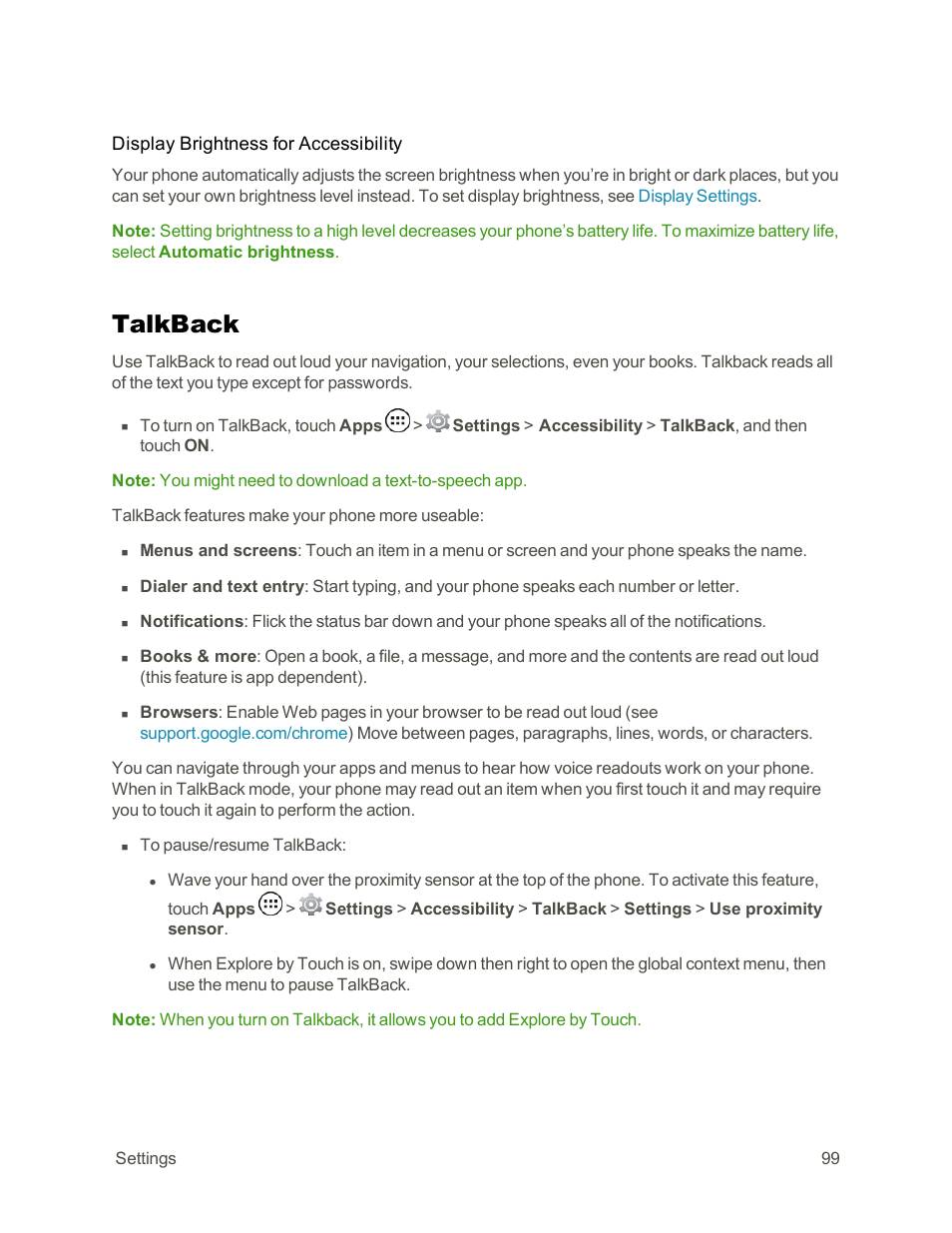 Talkback | Motorola moto G User Manual | Page 106 / 134