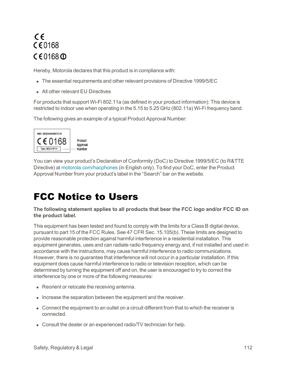 Fcc notice to users | Motorola moto G User Manual | Page 119 / 134