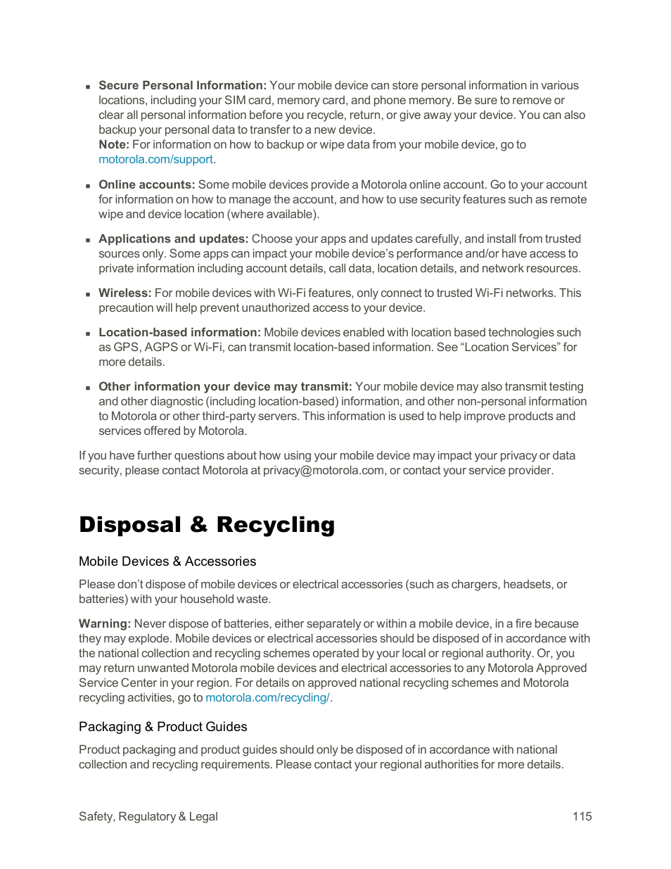 Disposal & recycling | Motorola moto G User Manual | Page 122 / 134