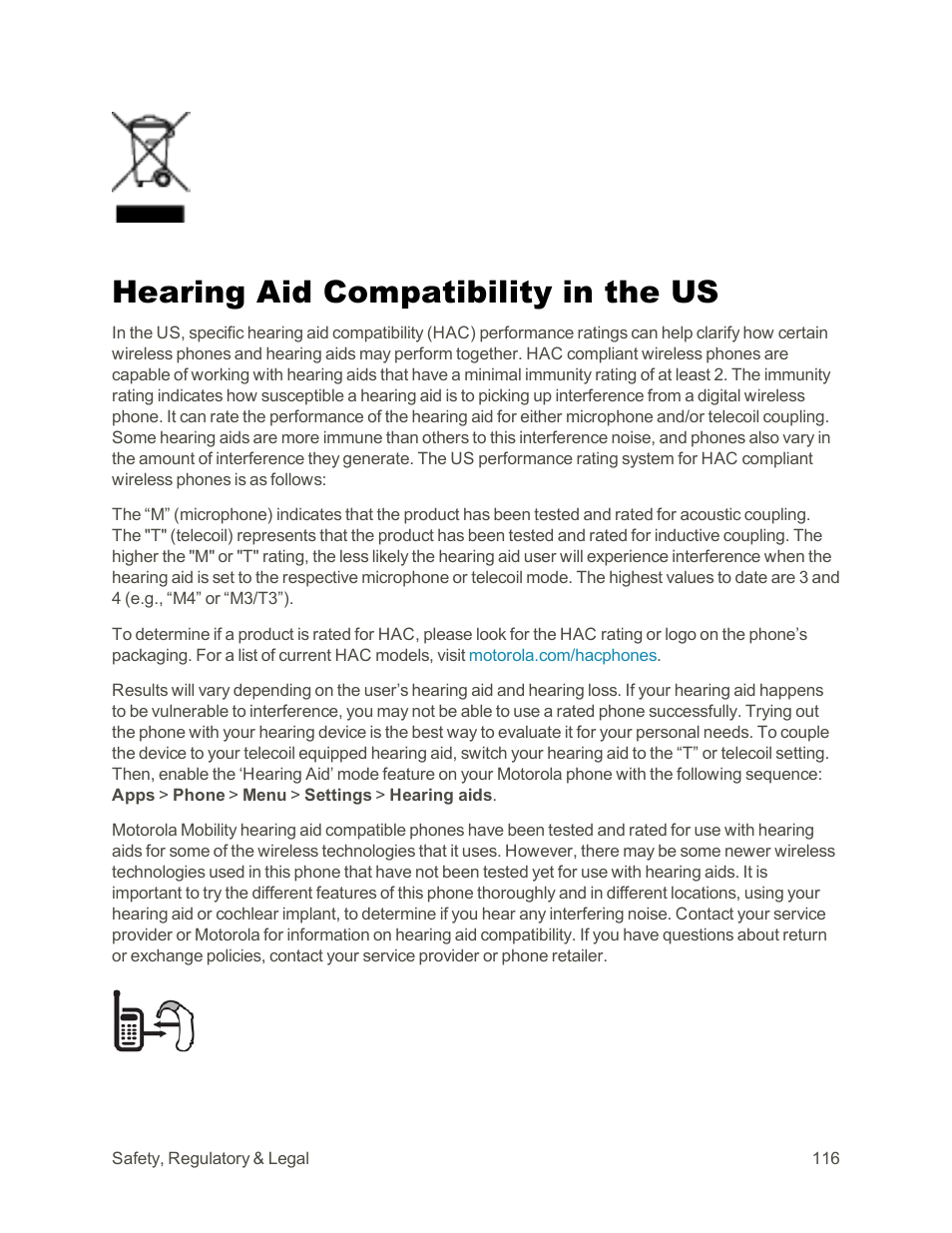 Hearing aid compatibility in the us | Motorola moto G User Manual | Page 123 / 134