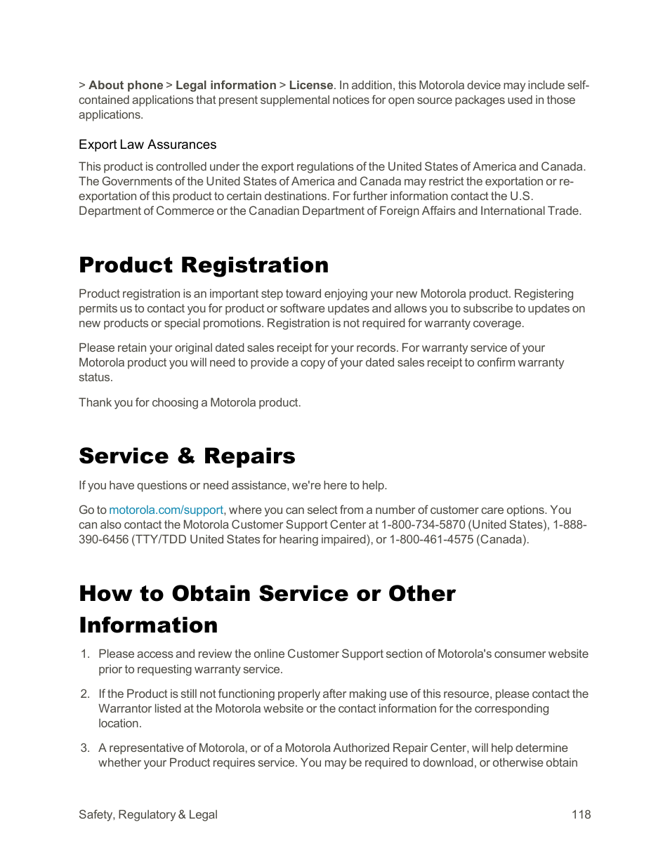 Product registration, Service & repairs, How to obtain service or other information | Motorola moto G User Manual | Page 125 / 134