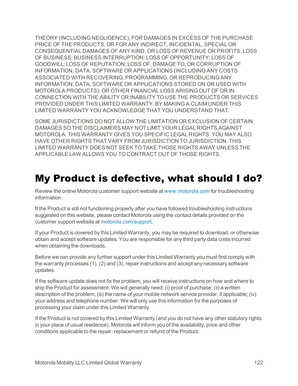 My product is defective, what should i do | Motorola moto G User Manual | Page 129 / 134