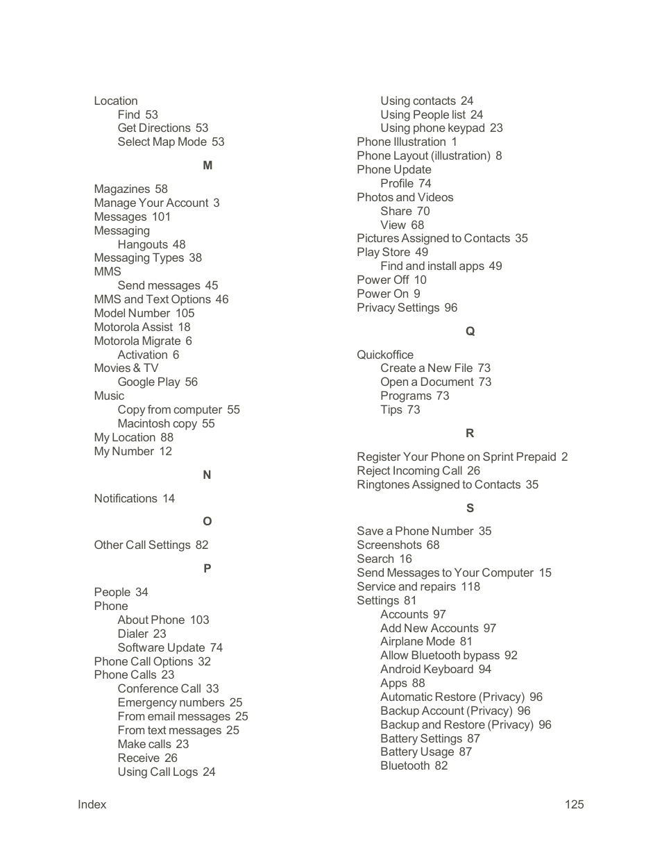 Motorola moto G User Manual | Page 132 / 134