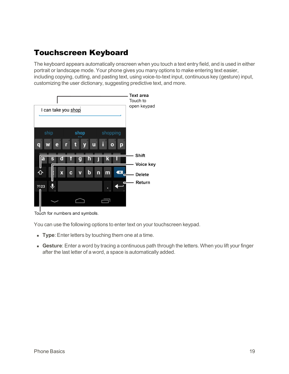 Touchscreen keyboard | Motorola moto G User Manual | Page 26 / 134