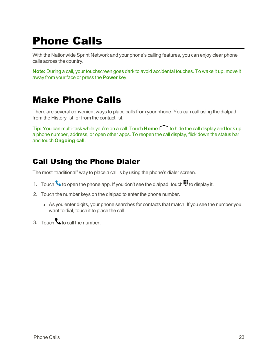 Phone calls, Make phone calls, Call using the phone dialer | Motorola moto G User Manual | Page 30 / 134