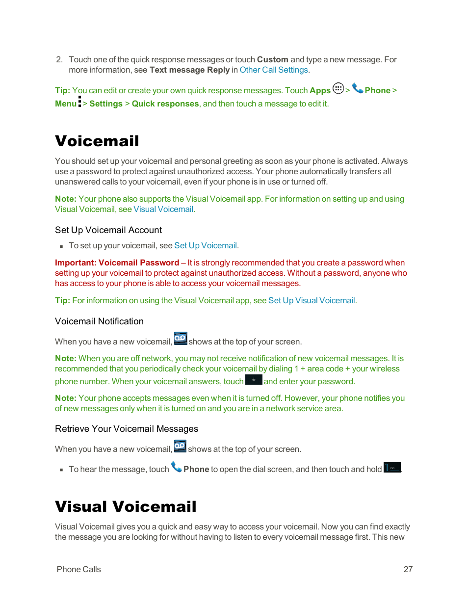 Voicemail, Visual voicemail | Motorola moto G User Manual | Page 34 / 134