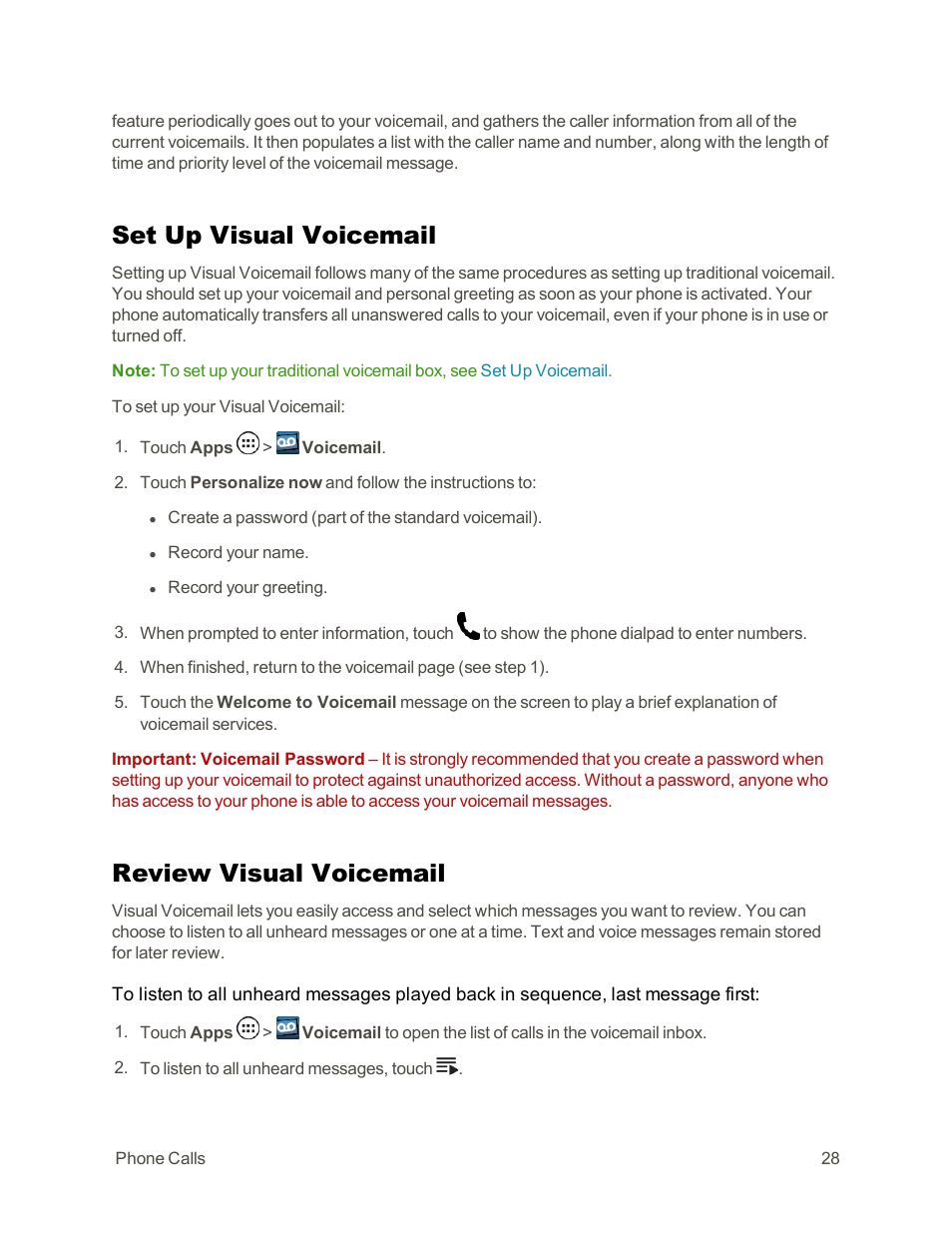 Set up visual voicemail, Review visual voicemail | Motorola moto G User Manual | Page 35 / 134