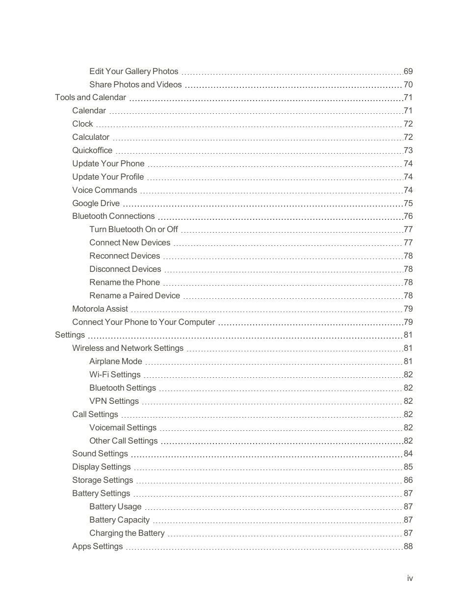 Motorola moto G User Manual | Page 5 / 134