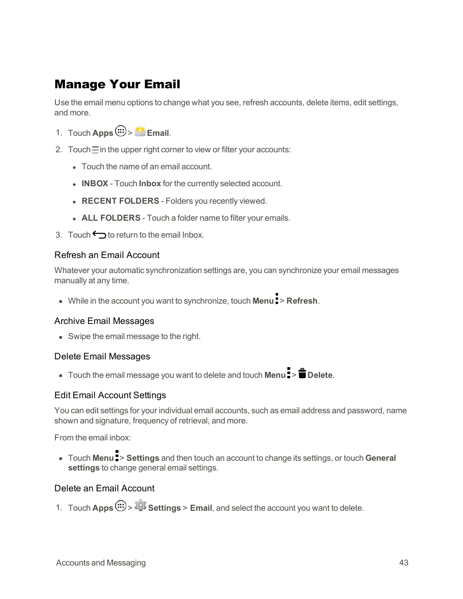 Manage your email | Motorola moto G User Manual | Page 50 / 134