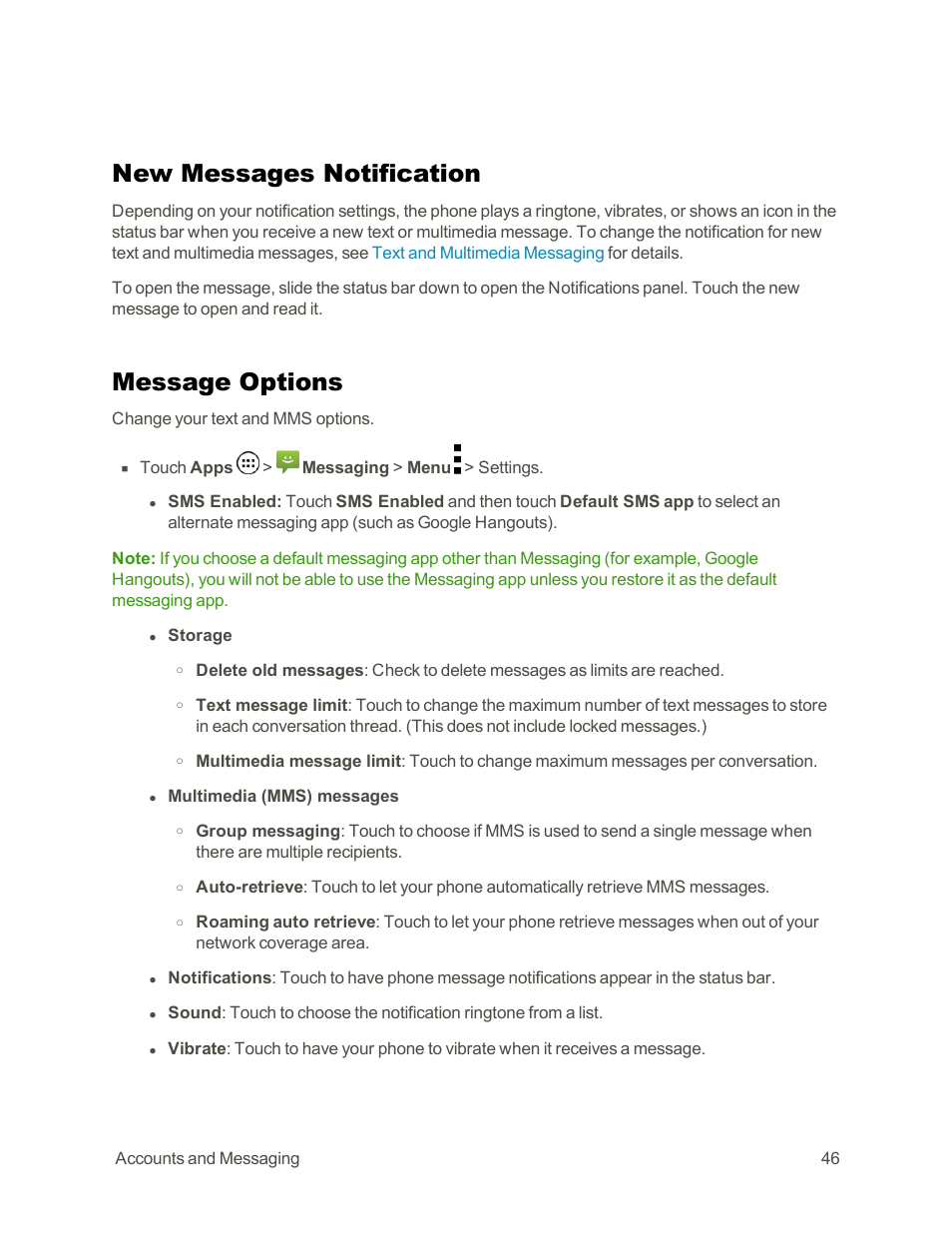 New messages notification, Message options | Motorola moto G User Manual | Page 53 / 134