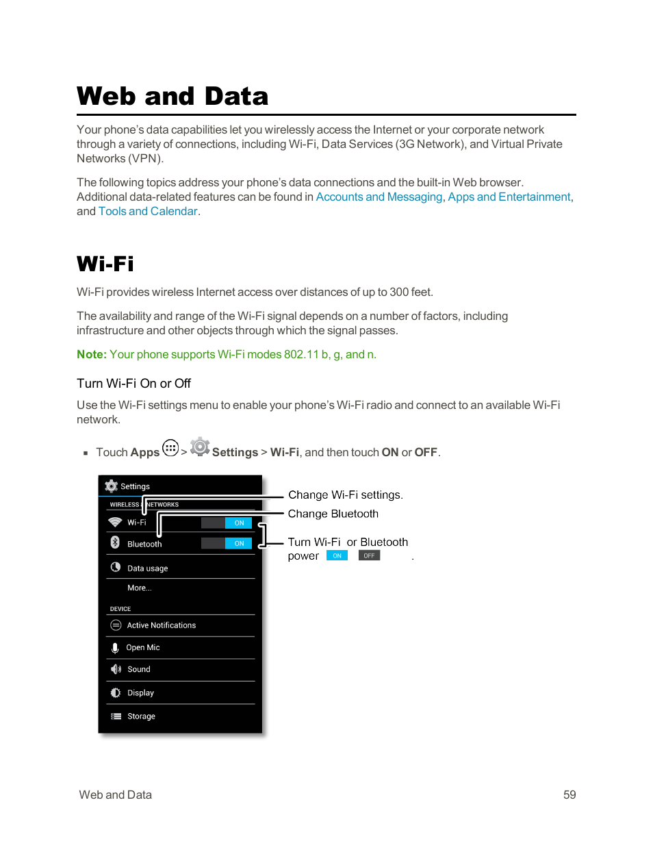 Web and data, Wi-fi | Motorola moto G User Manual | Page 66 / 134