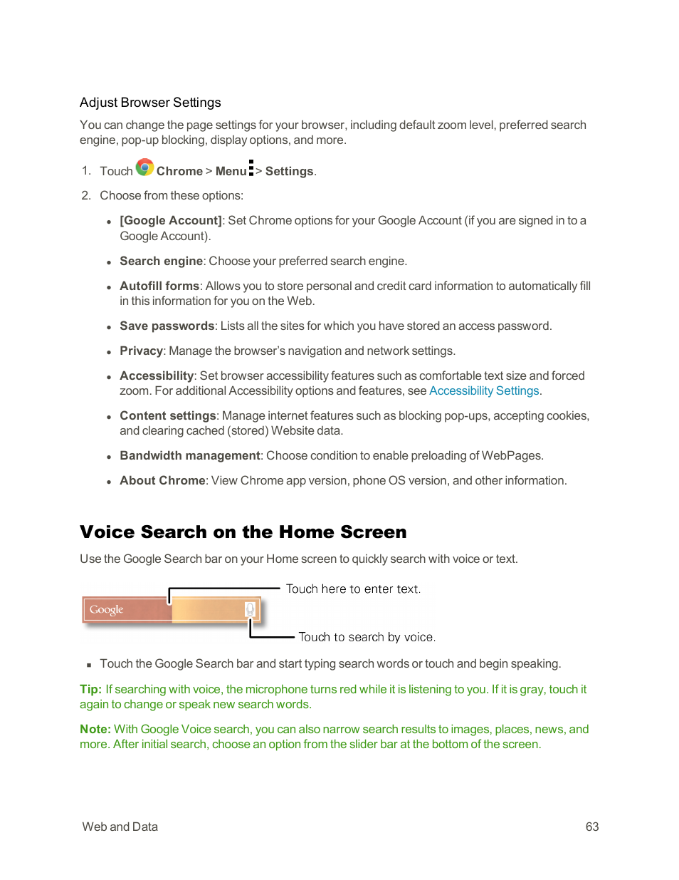 Voice search on the home screen | Motorola moto G User Manual | Page 70 / 134