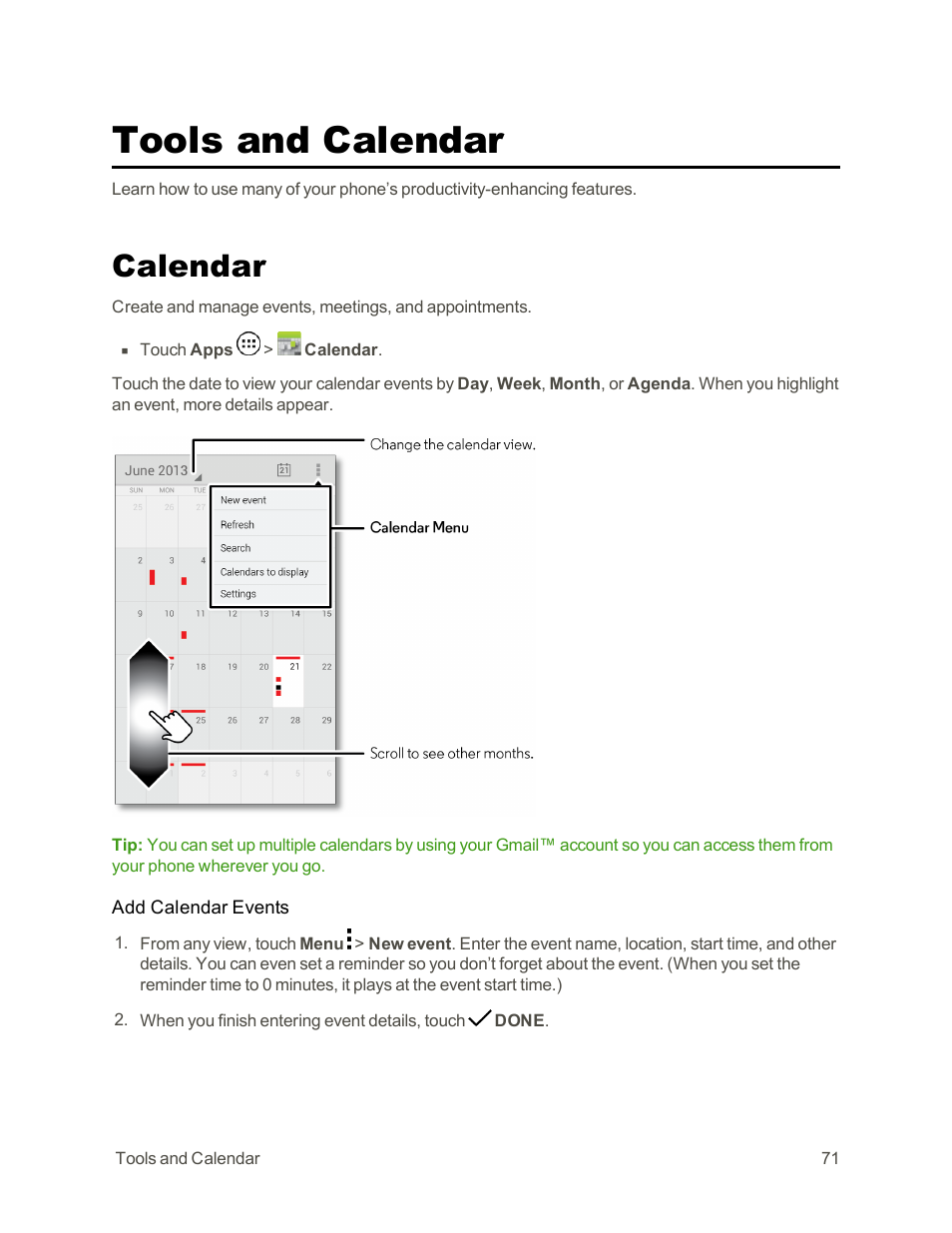 Tools and calendar, Calendar | Motorola moto G User Manual | Page 78 / 134