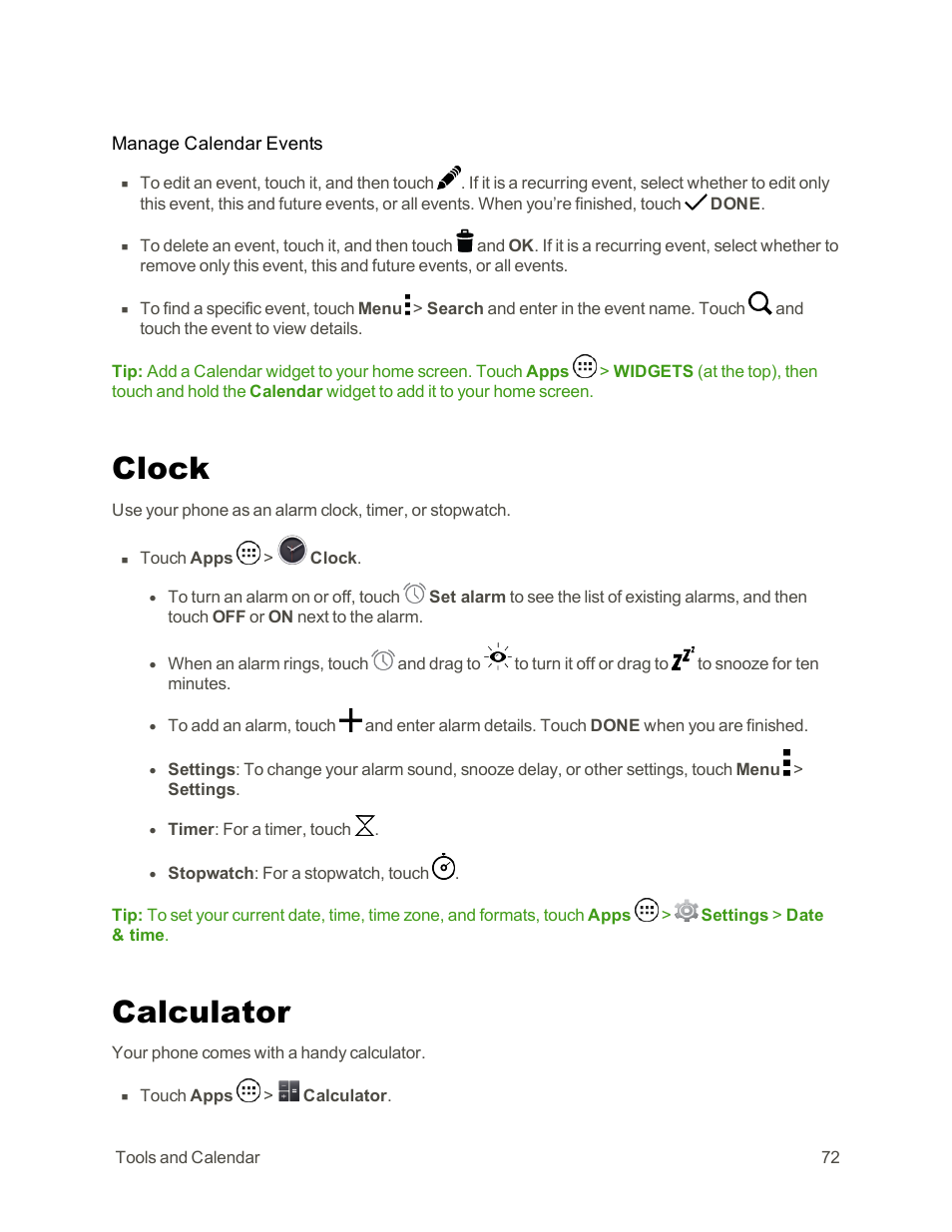 Clock, Calculator | Motorola moto G User Manual | Page 79 / 134