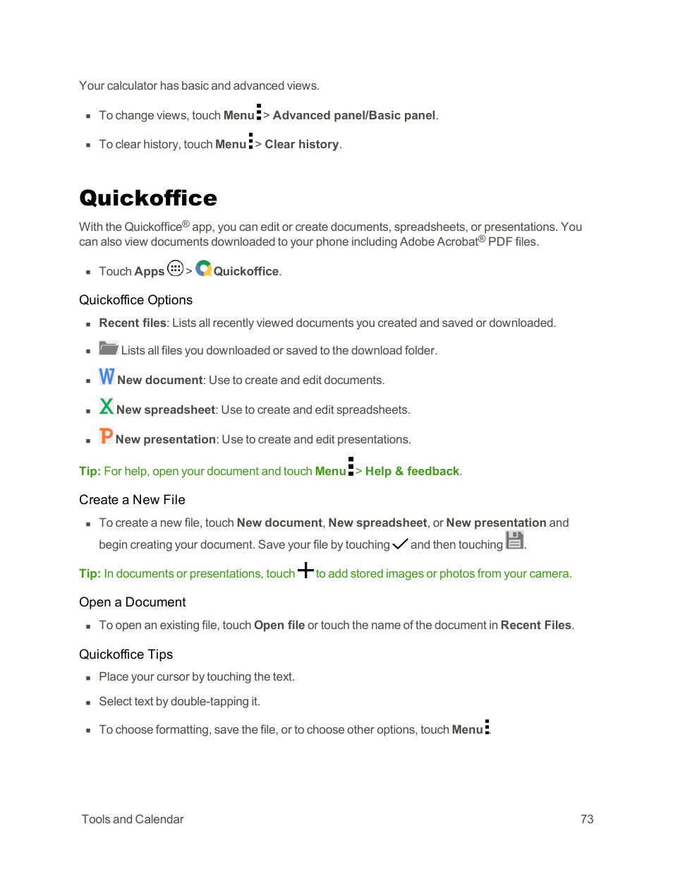 Quickoffice | Motorola moto G User Manual | Page 80 / 134