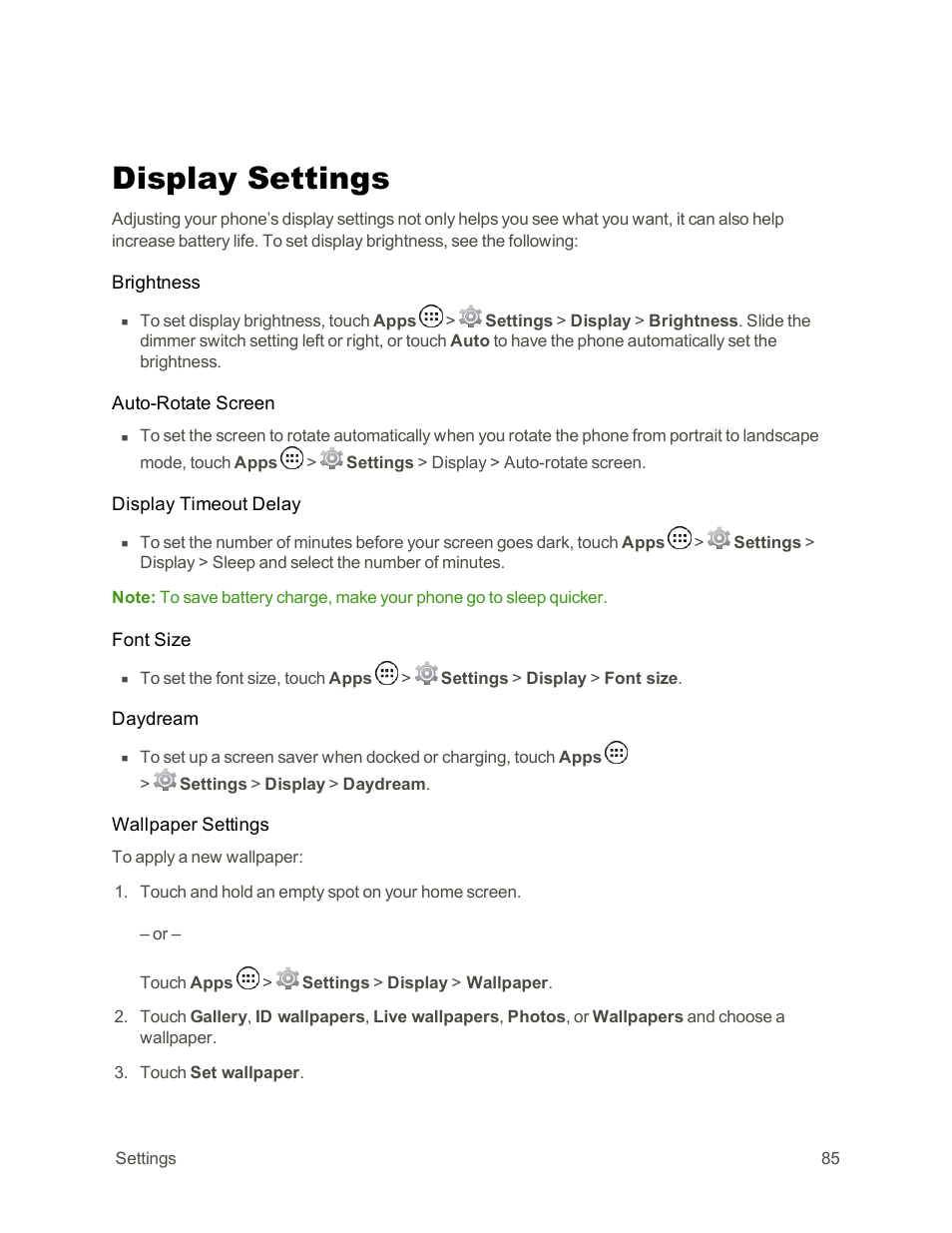 Display settings | Motorola moto G User Manual | Page 92 / 134